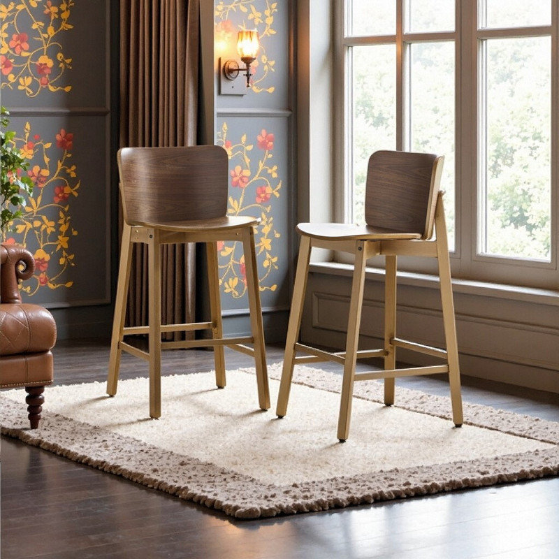 Ensemble de 2 tabourets de bar en bois d'hévéa de hauteur comptoir 18,9 po Pari