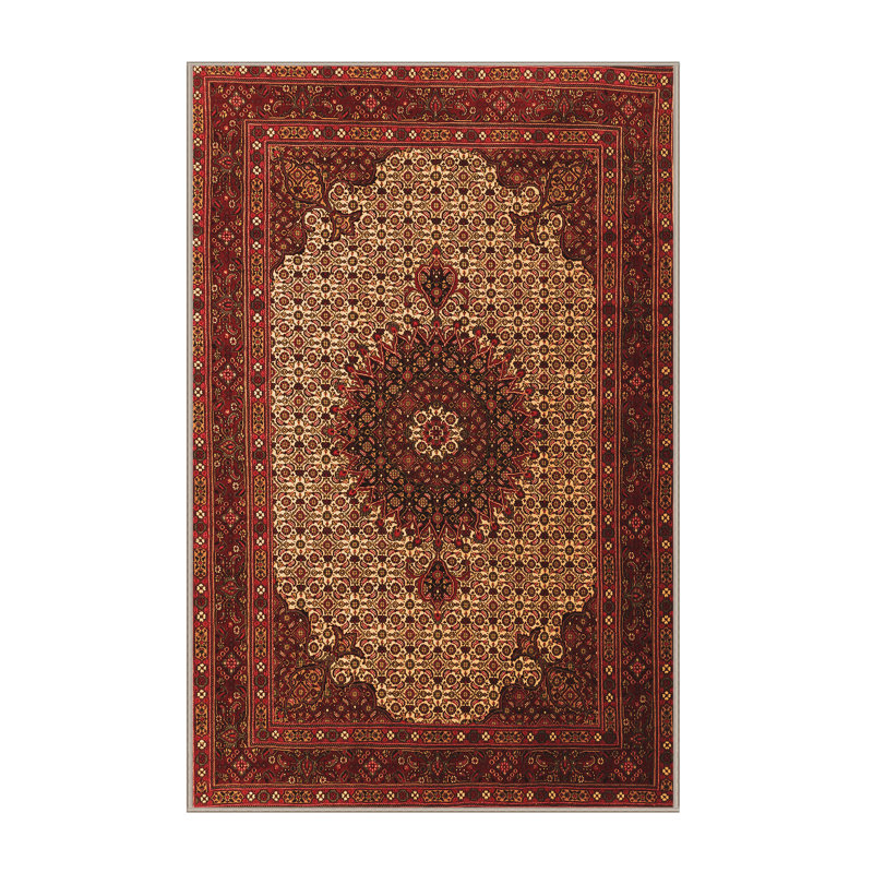 Tapis oriental rouge / noir / beige en laine / polyester tissé à la machine 3 pi x 5 pi Galax
