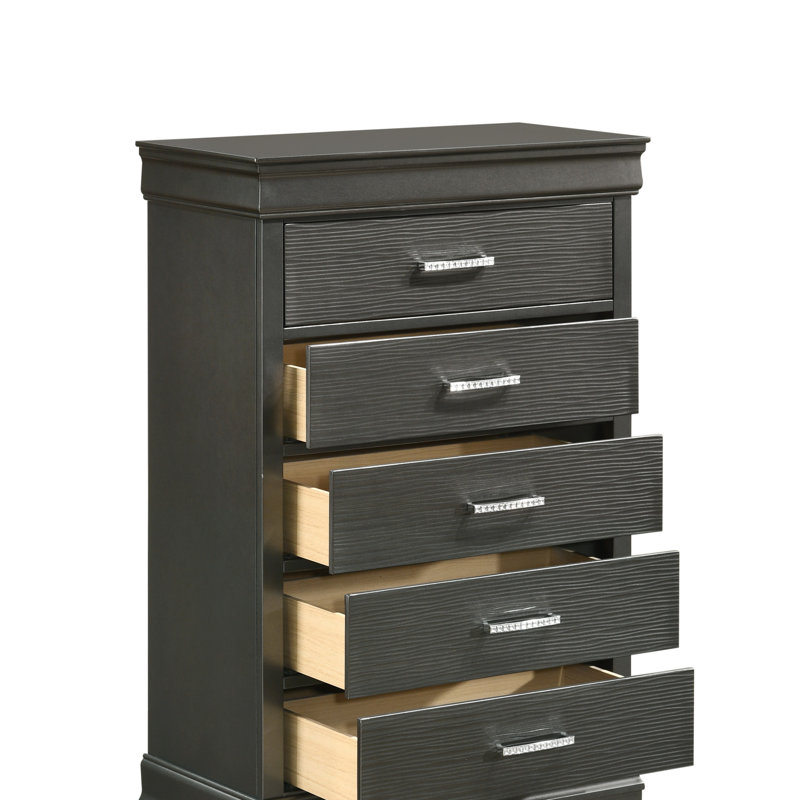 Commode moderne 5 tiroirs en bois, Gris
