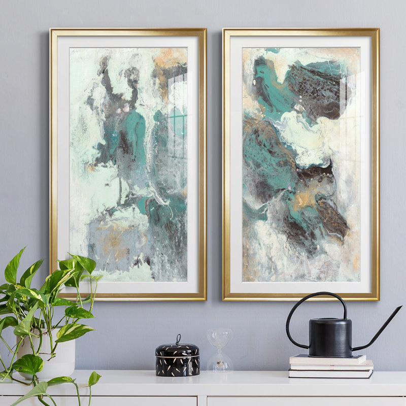 «Dancing with Love I», ensemble de 2 reproductions d'art encadrées, H 10,5 po x l 37 po x P 1,5 po, Doré