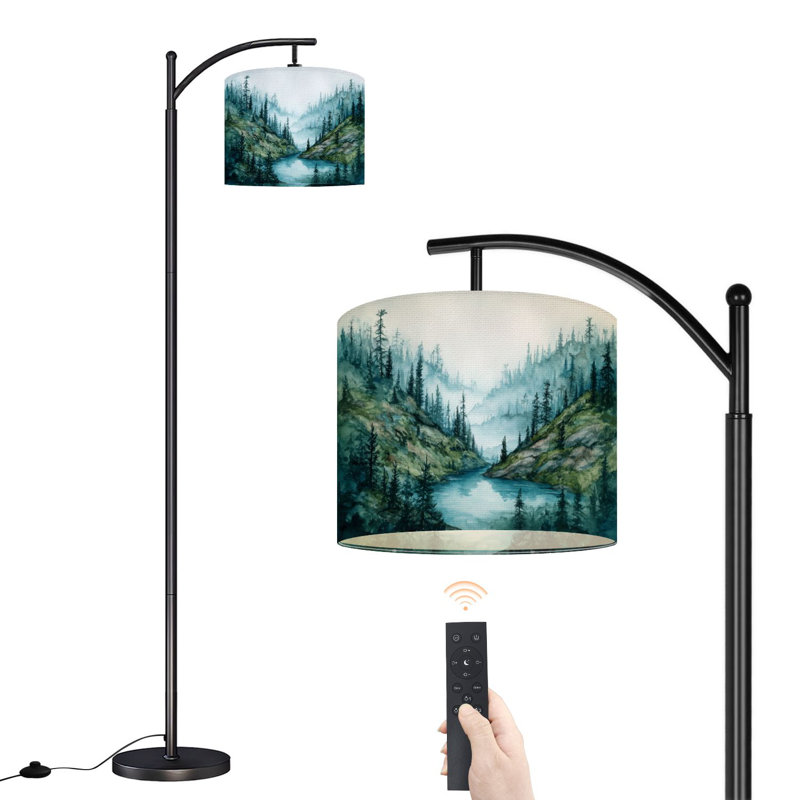 Lampe sur pied aquarelle avec abat-jour ajustable Tranquil Morning Pine Forest