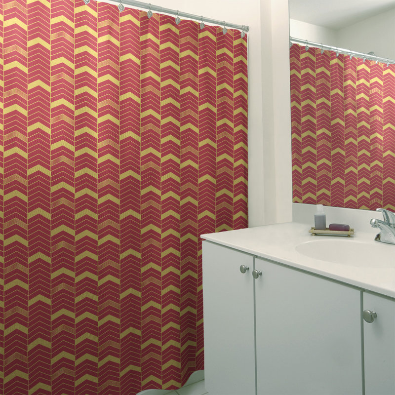 Rideau de douche simple à chevrons, Rouge / Jaune
