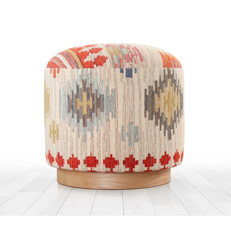 Stylish Cream Pouffe with Beech Wood Legs, 16.5 x 16.9 x 16.5 inches | 50% Cotton / 50% Linen, 35 HR Orthopedic Soft Sponge, Thickness: 2.4 inches | Perfect for Living Room, Bedroom, or Home Office Décor