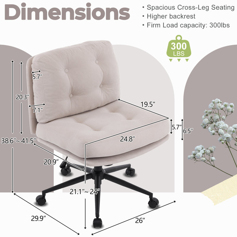 25.2''W Task Office Chair, Cream