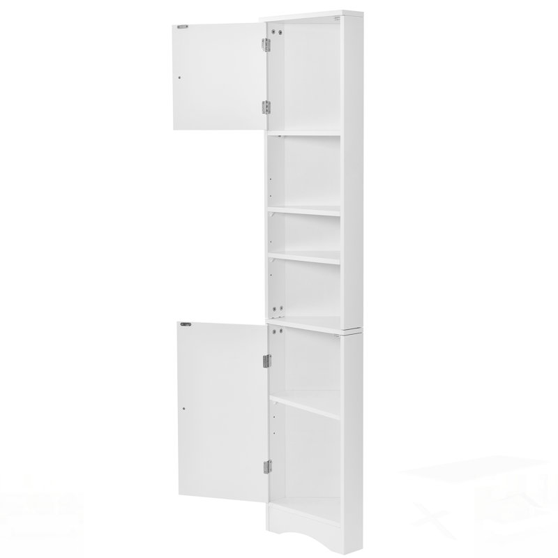 Multi-Functional Corner Cabinet Tall Bathroom Storage With Two Doors, Adjustable Shelves, And Open Shelf For Enhanced Organization And Space Efficiency