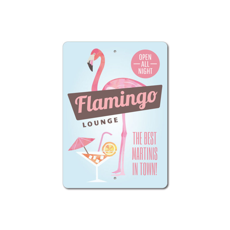 Plaque flamant rose en aluminium, H 14 po x l 10 po x P 0,04 po