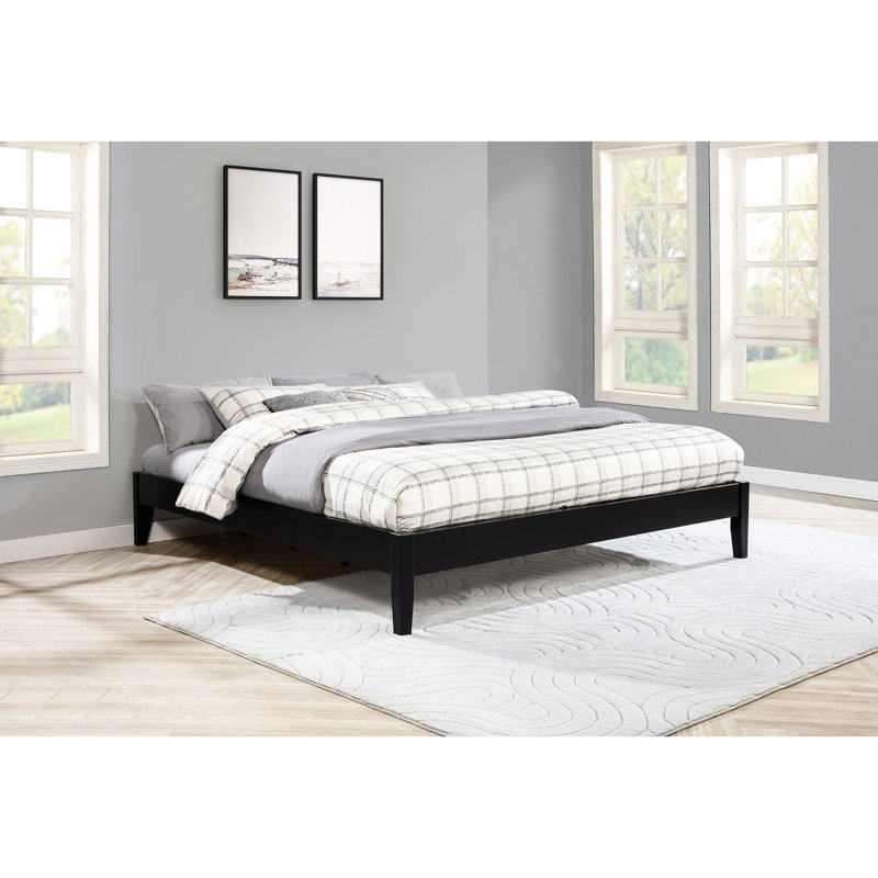 Lit plateforme très grand noir, profil bas avec base à lattes, adaptabilité universelle, profil de lustre de chambre à coucher, solution moderne en contreplaqué