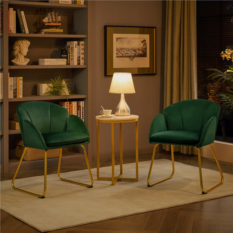 Flower Shape Tub Chair with Golden Metal Legs , Green