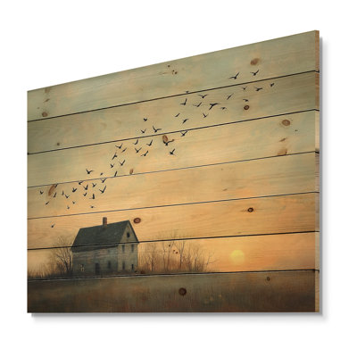 Farmhouse Swallows Brid In The Morning Light I - Décoration murale oiseau en bois - sur bois de pin naturel