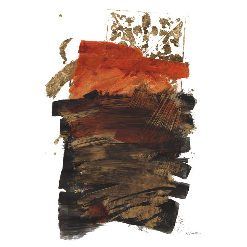 Gold Black Abstract I Red - Print, Gold Single Picture Framed, No, 16" H x 12" W x 1.25"D