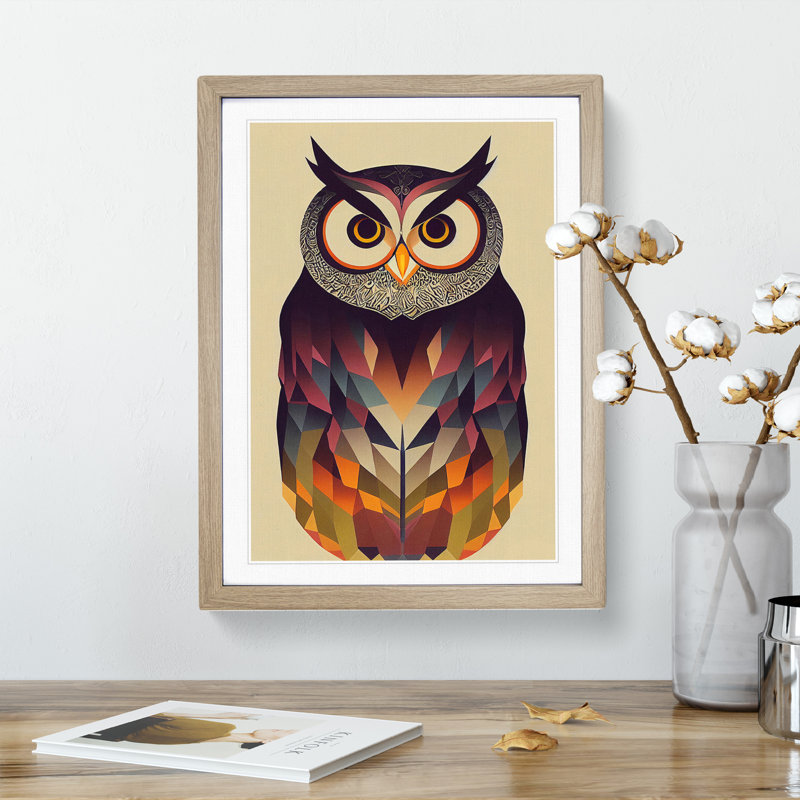 Unique Owl Art No.2 Abstract - Single Picture Frame Print, Oak Framed, 64cm H x 46cm W x 2cm D