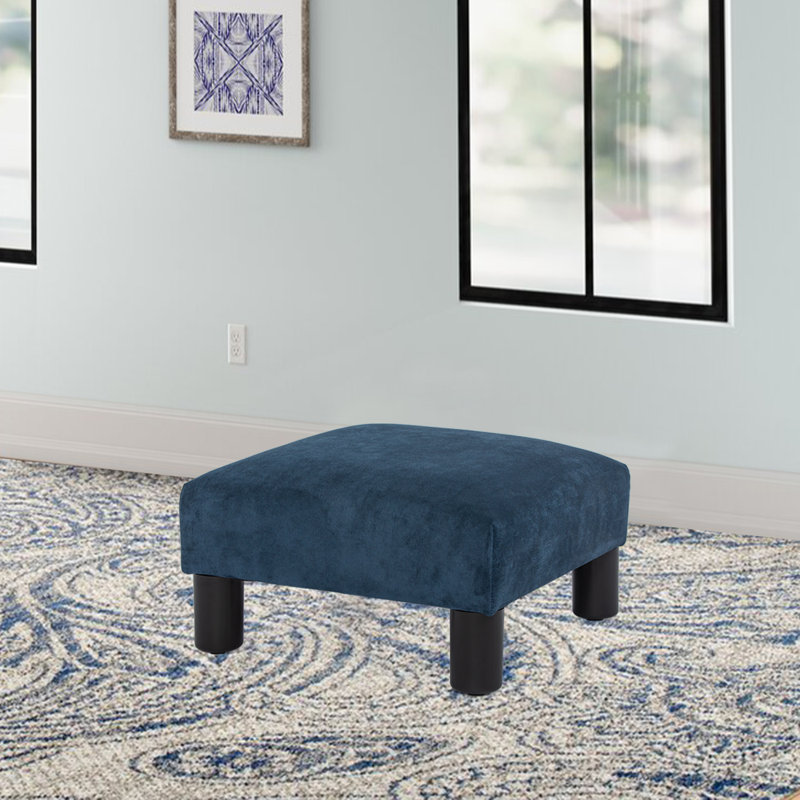 Repose-pieds carré rembourré de 15,7 po de largeur, Tissu bleu