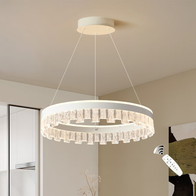 Modern LED Chandelier 1 Ring 19.7in Pendant Lighting for Kitchen Island 43W Dimmable LED Pendant Light Black Hanging Light Fixtures with Remote for Kitchen Dining Room Bedroom Living Room
