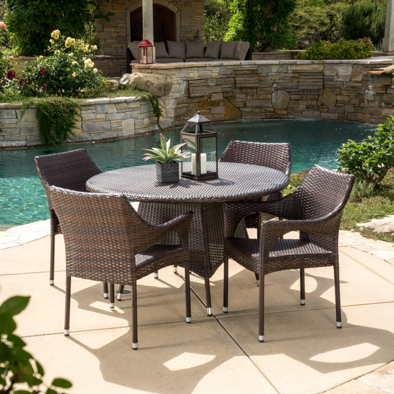 Aonghas 4 - Person Wicker Patio Dining Set with Round Table