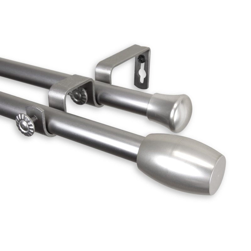 Tringle à rideaux double Maymie, De 28 po à 48 po de largeur, Nickel satiné