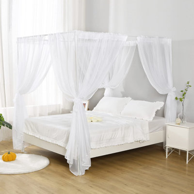 Lace Canopy Bed Curtain Queen, Soft Romantic Bed Canopy Scarf For Girls Adults (Queen, White)