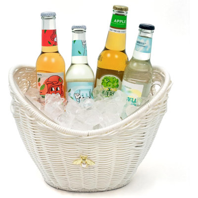  Seau à glace avec trou de poignée, conception de panier à double couche tissé et acrylique, seau à glace de vin de champagne 4L pour bar à cocktail, fêtes, pique-nique - mains anti-gelées, fuite d'eau (rotin)