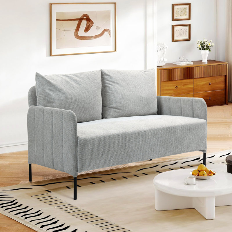 132cm Modern Chenille Upholstered Loveseat Sofa, Light Grey