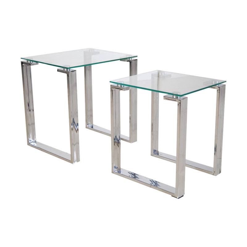 Velella Glass Top Sled Nesting Tables, Clear