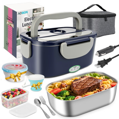 Boîte à lunch électrique Aosion pour adultes, boîte à lunch chauffée 3 en 1 avec récipient de 1,5 litre, 80 W Lonchera Eléctrica Portátil, chauffe-aliments pour voiture / camion / bureau, cadeau pour hommes (bleu)