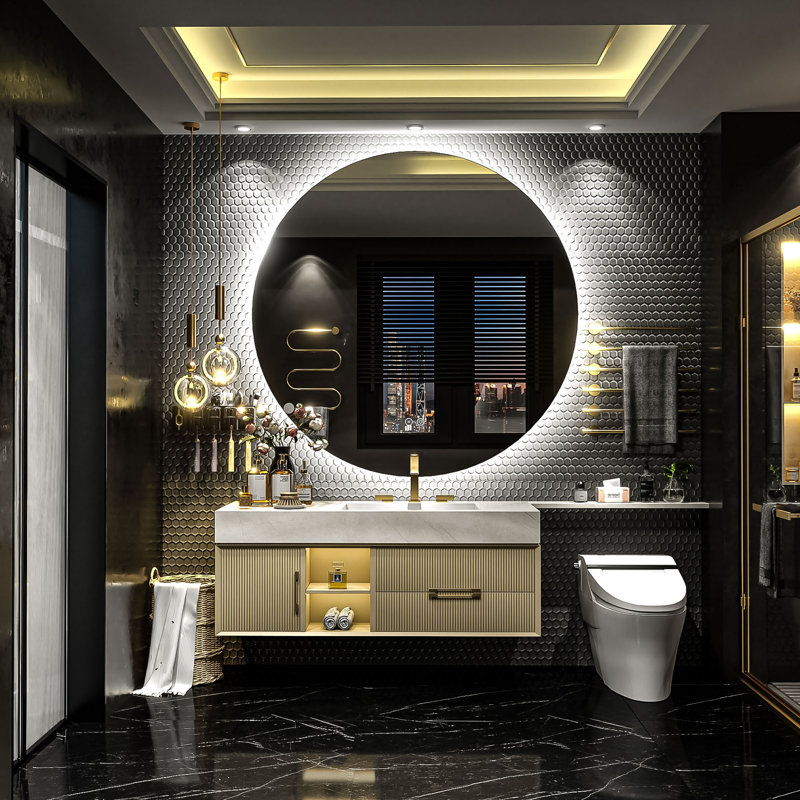 Miroir de salle de bain mural en verre trempé Molly, 40 po x 40 po, Rond