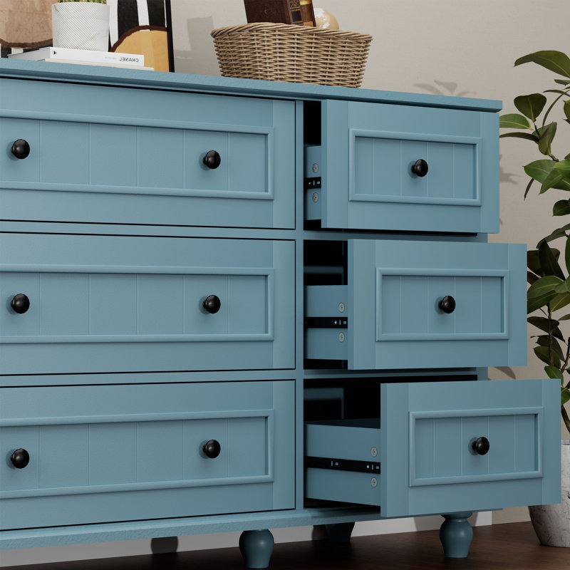 Commode rétro 9 tiroirs l 63 po, Bleu