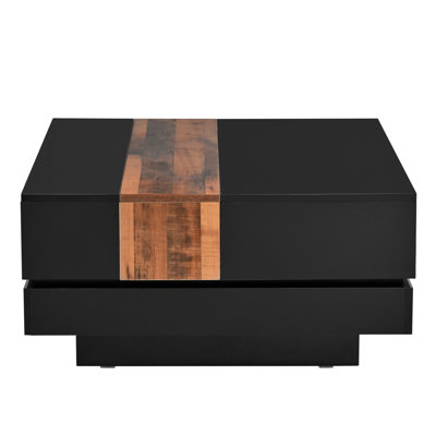 Cool Square Coffee Table With Extendable Sliding Top And Hidden Storage Compartment, 31.4''x31.4'', Walnut, High Gloss Black 31.4''x31.4'' Table, Storage, Scratch-,