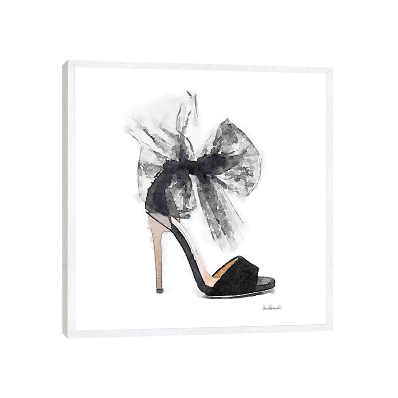 Fashion Shoe in Black Sheer, Square 1 Piece Painting on Canvas, 93.98 cm H x 93.98 cm W, White Framed Canvas