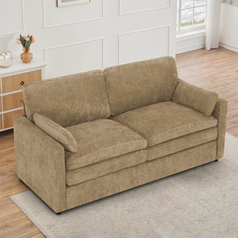 69" Modern Soft Couch With Upholstered Cushion, Chenille Sofa With 2 Well-Filled Pillows, 2-Seat Sofa For Living Room, Bedroom