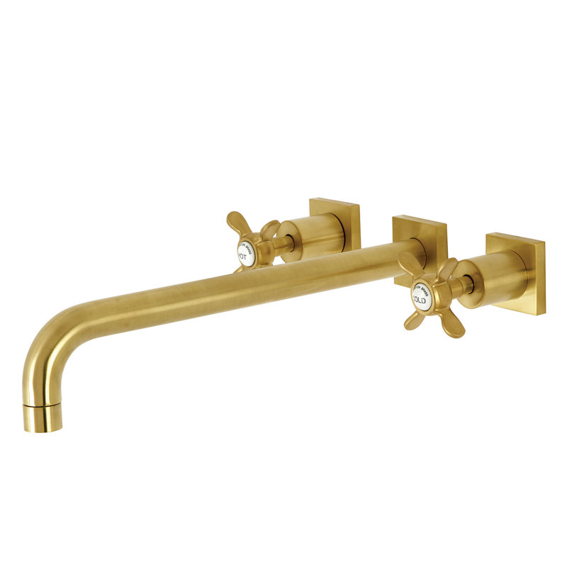 Kingston Brass Milano Two-Handle 3-Hole Wall Mount Roman Tub Faucet, Brushed Brass, Kaiser