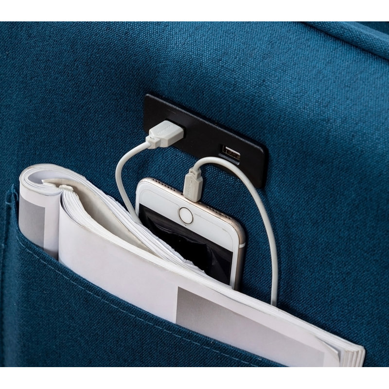 Canapé modulaire 70 po bleu avec chargeur USB et coussins, Blue Linen