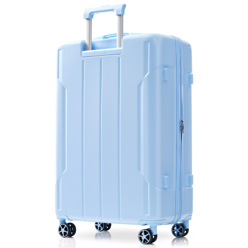 Valise rigide, valises légères en plastique durable avec roulettes doubles, bagage de voyage à carreaux extensible de 24 pouces (bleu ciel)