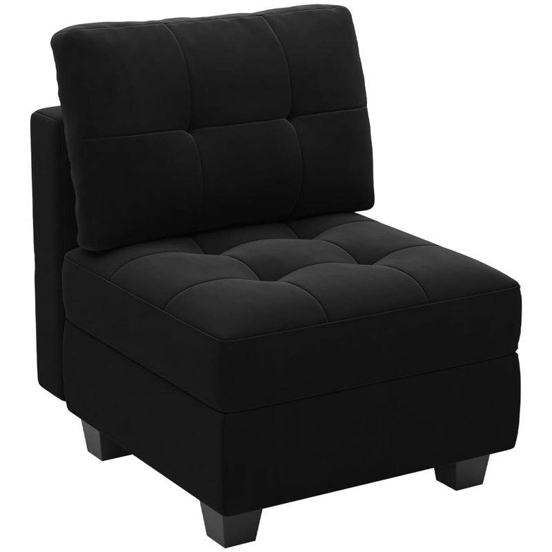 Soneson Armless Storage Slipper Chair , Black Velvet