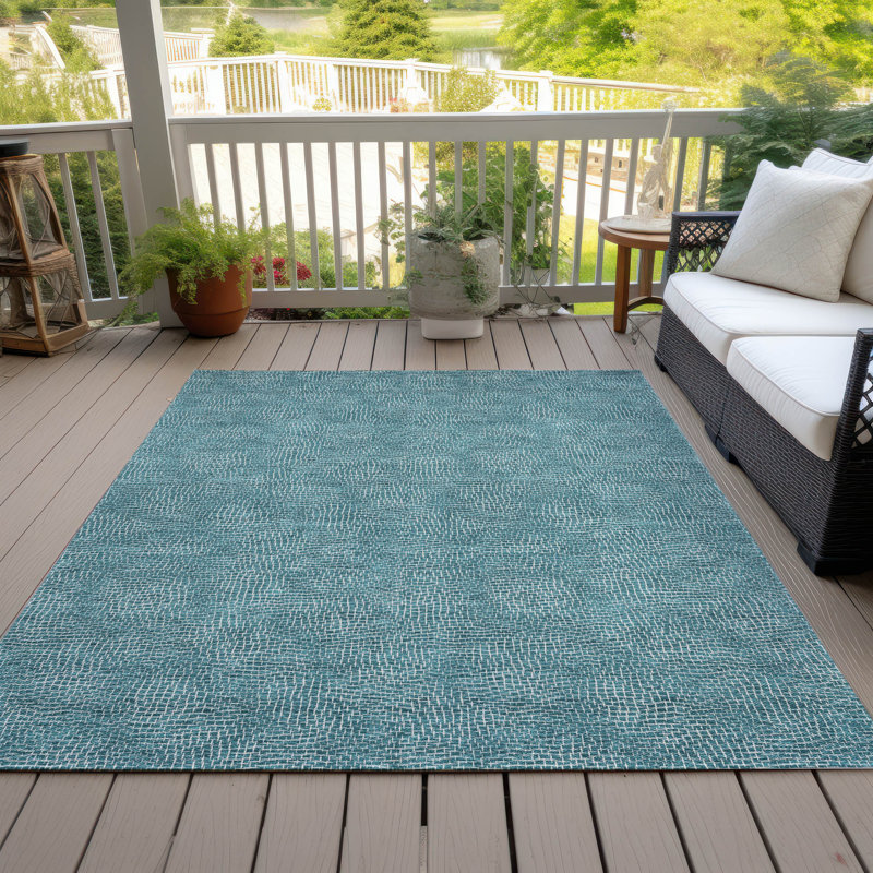 Teal Geometric Flat Woven Synthetic Indoor/Outdoor Rug 2'6" x 3'10"