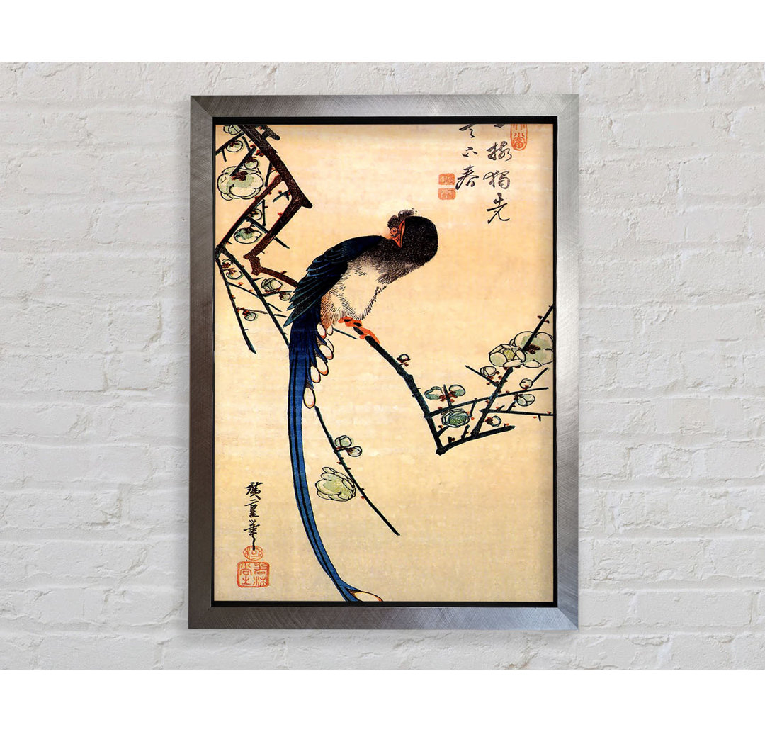 Hiroshige Blauer Vogel auf einem Pflaumenbaum - Einzelner Bilderrahmen Kunstdrucke