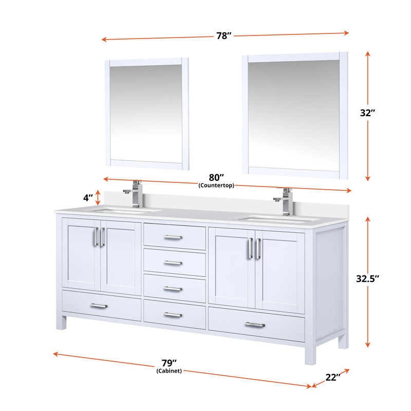 Jacques 80" Double Bathroom Vanity Set, White, White Cultured Marble