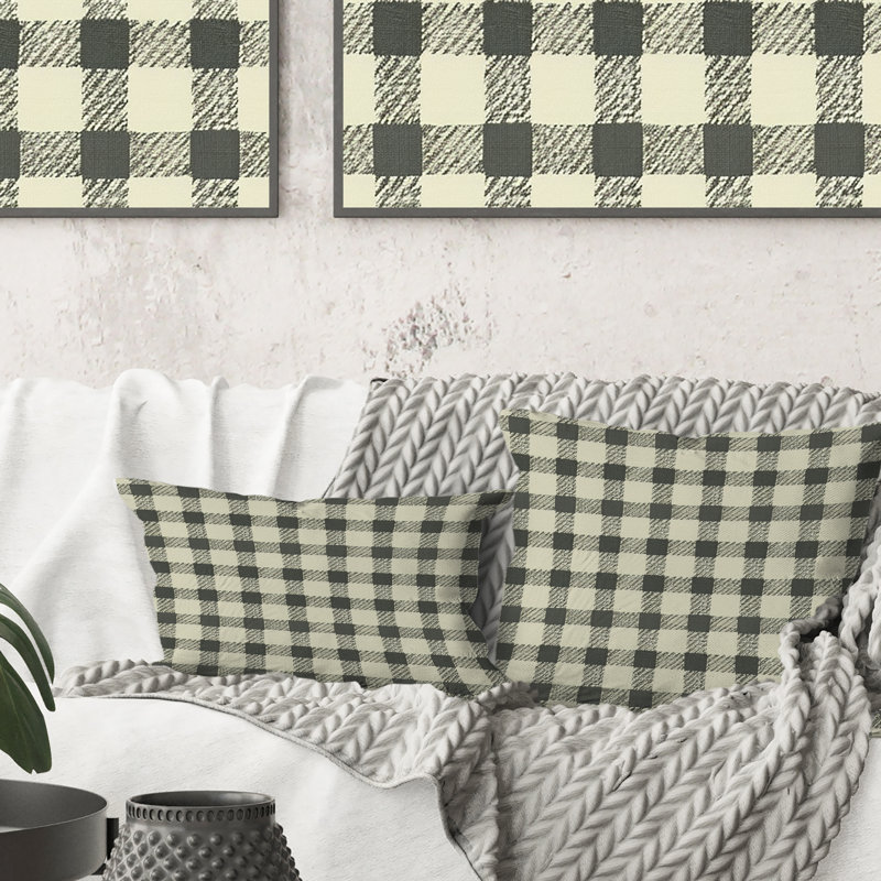 Imprimé pied-de-poule noir - coussin décoratif traditionnel, H 18 po x l 18 po