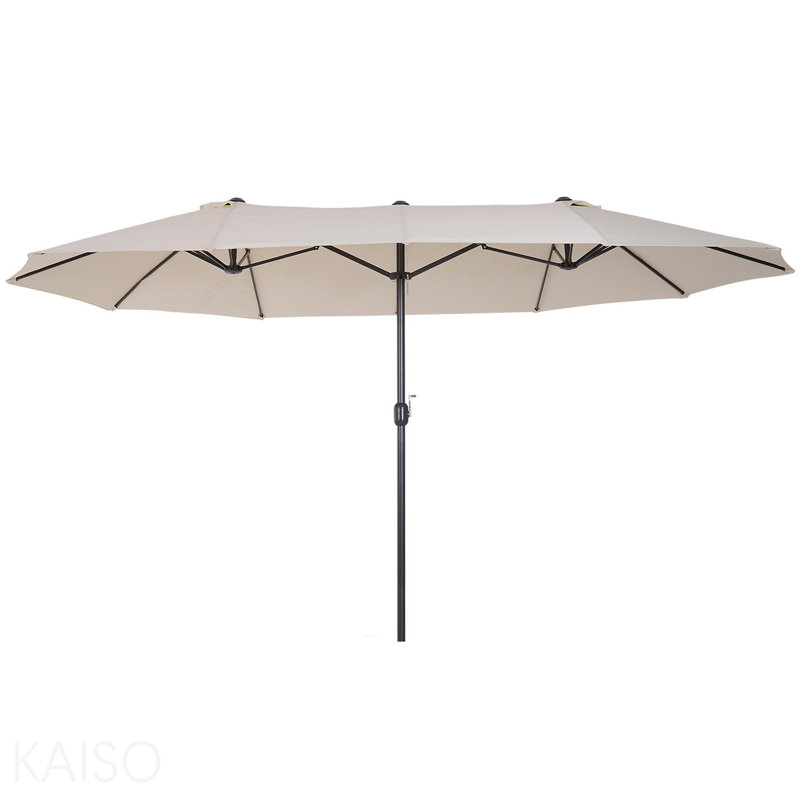 Très grand parasol de patio à double face de 15 pi avec poignée à manivelle et bouches d'aération pour la cour, la terrasse, la piscine, le marché et le vin rouge