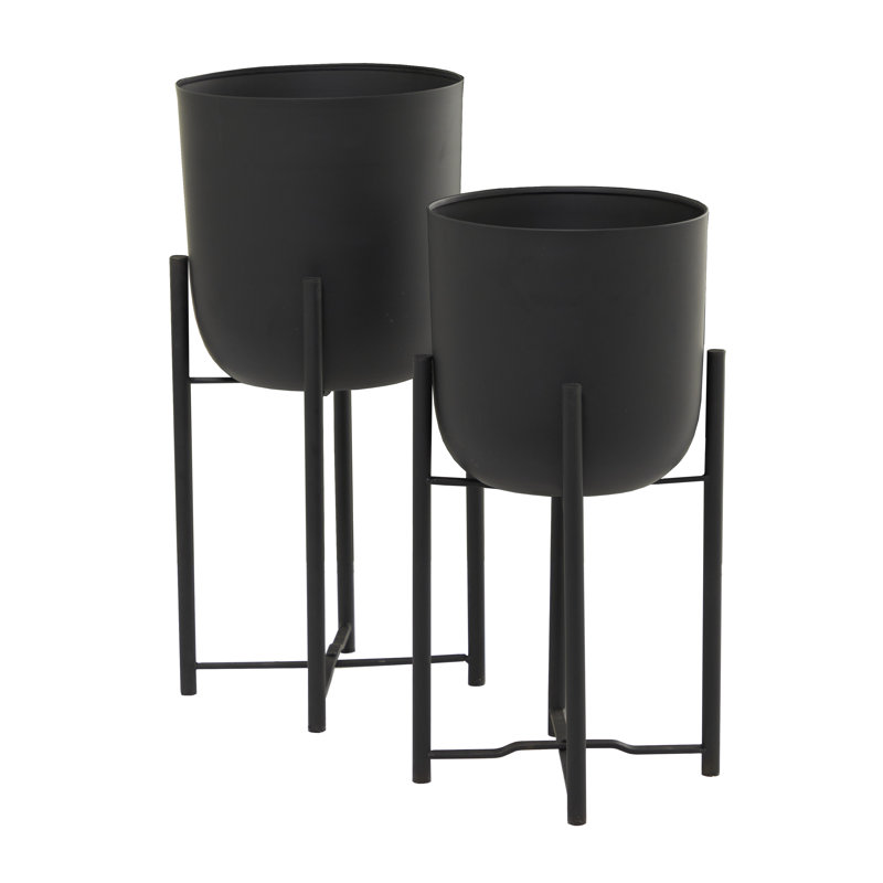 Ensemble de 2 pots d'intérieur et d'extérieur en métal avec support amovible, Noir, H 21,95 po x l 10,3 po x P 10,3 po