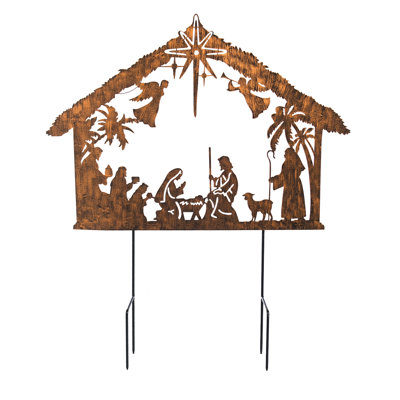 Illuminated Nativity Solar Metal Garden Stake