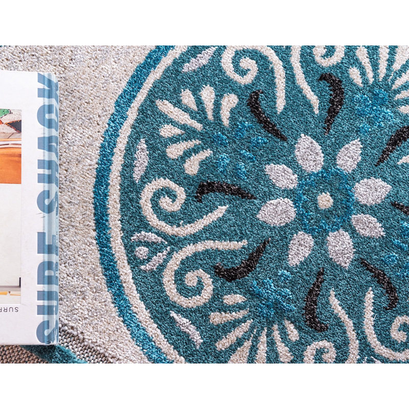 Outdoor Veranda Area Rug Teal Color, Rectangle 9' x 12'