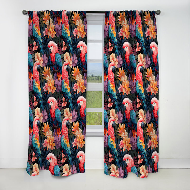 Rideau à motif floral Parrot Haven, L 52 po x L 95 po