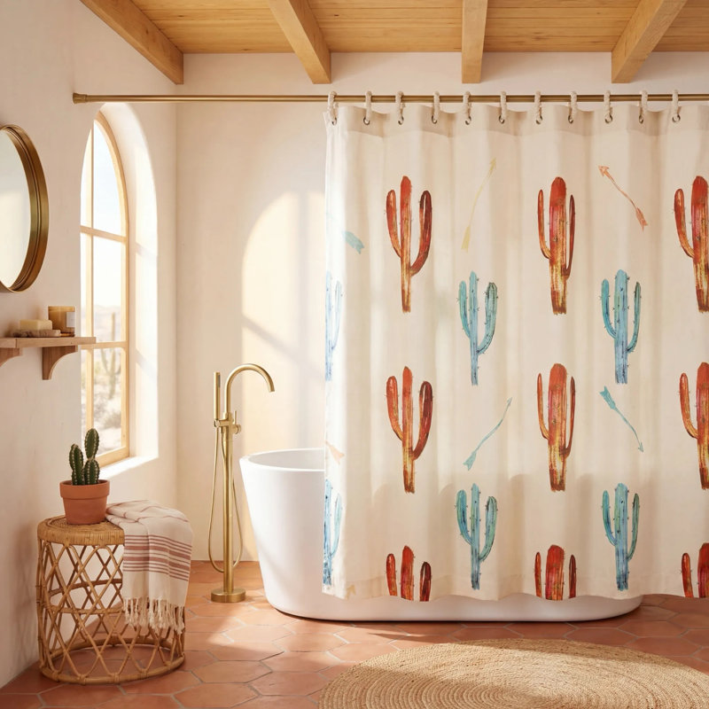 Saguaro Cactus Floral Shower Curtain with Hooks Included