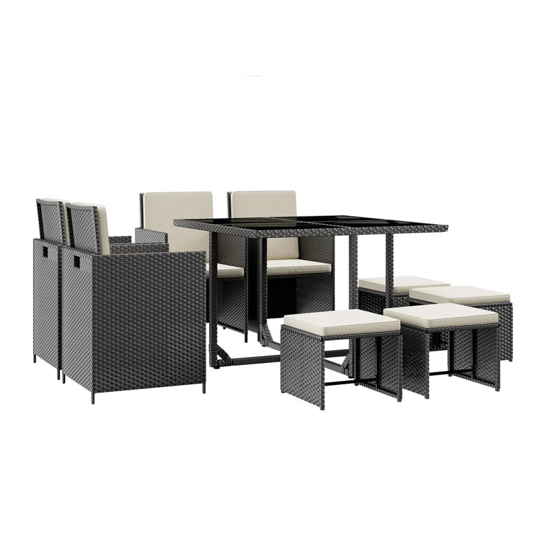 Ensemble de conversation d'extérieur pour 8 personnes avec coussins Ioachim, Blanc / noir