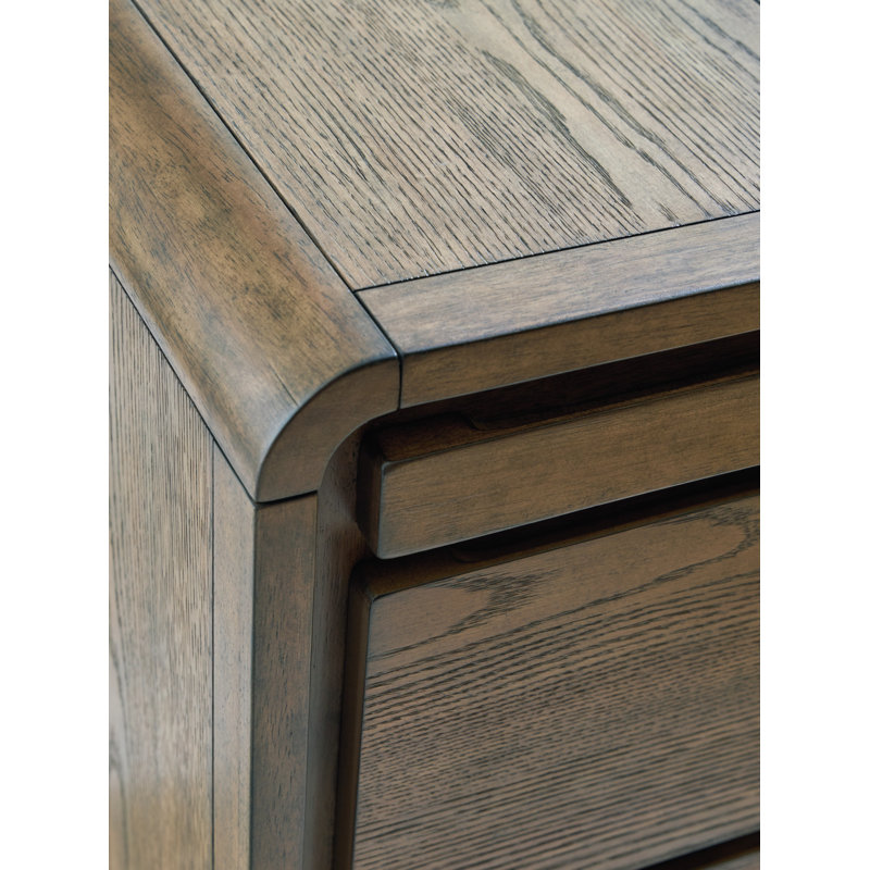 Light Brown Wood Rectangular End Table with Storage and USB Ports