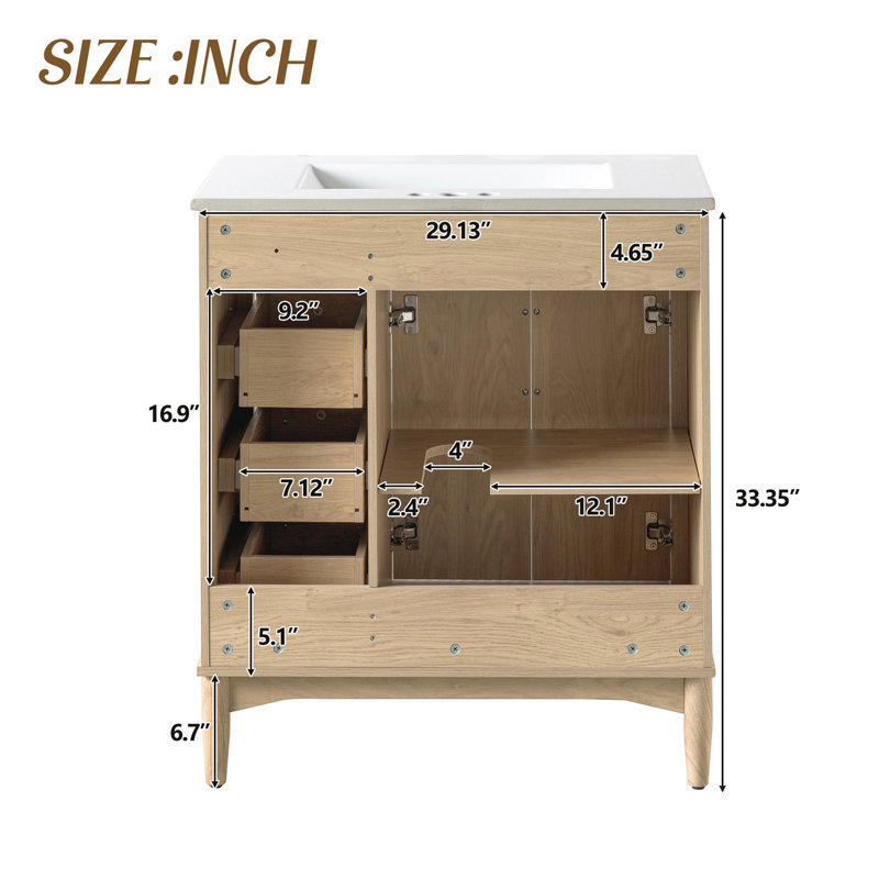 Meuble-lavabo avec lavabo, 2 portes, 3 tiroirs et tablette ajustable