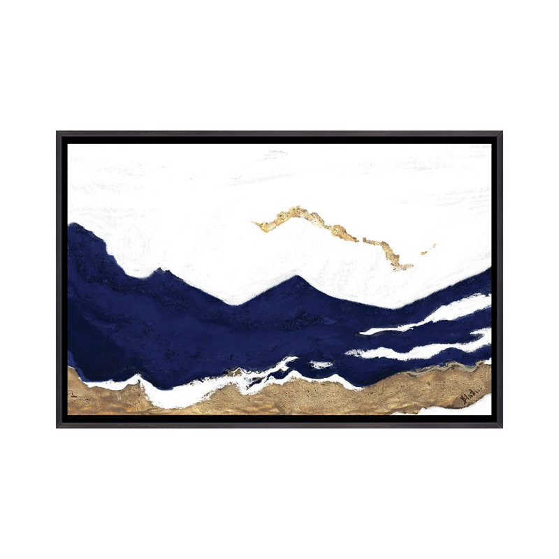 Imprimé bleu marine et or Tierra II par Patricia Pinto - reproduction, H 40 po x l 26 po x P 1,5 po, Pas de tapis