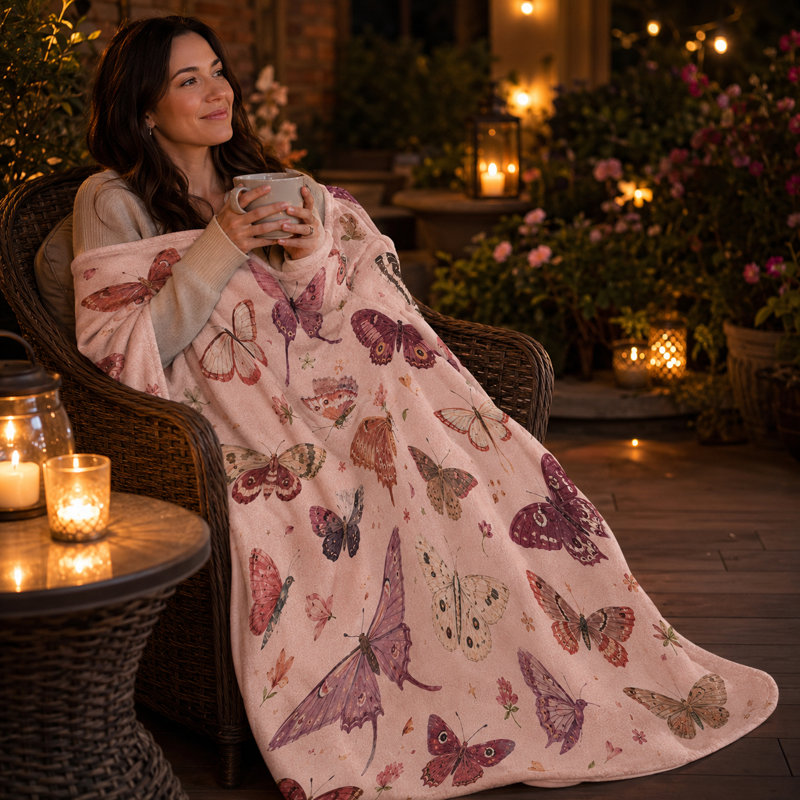 Couverture en flanelle papillon rose et papillon de nuit Blush, L 80 po x l 60 po