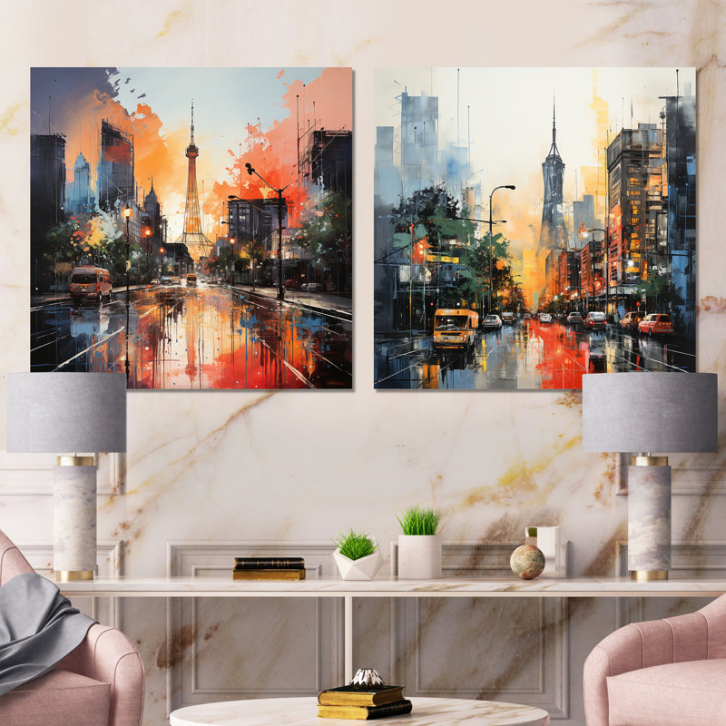«Houston City Sunset Dream I», ensemble d'art mural en métal carré de Houston, H 29 po x l 58 po