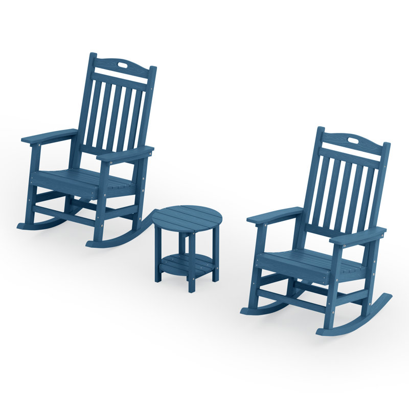 Chaise Adirondack à bascule en plastique avec table, Bleu